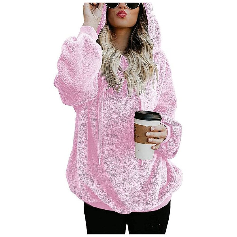 Women's Fuzzy Hoodies Sport Pullover Hoodie Pink